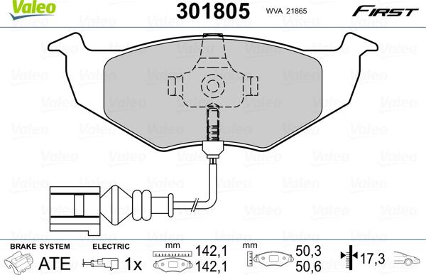 Valeo 301805 - Тормозные колодки, дисковые, комплект parts5.com