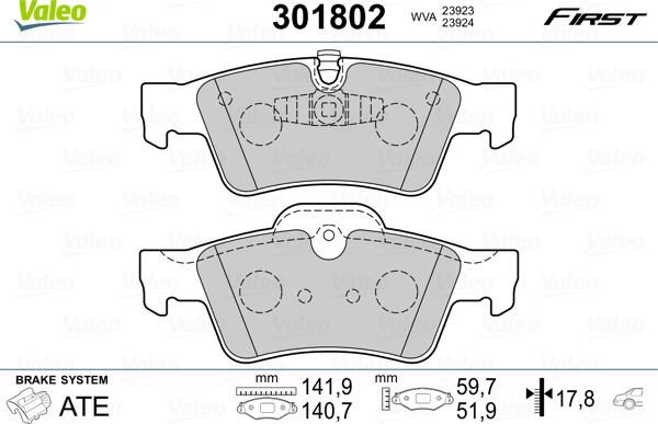 Valeo 301802 - Тормозные колодки, дисковые, комплект parts5.com