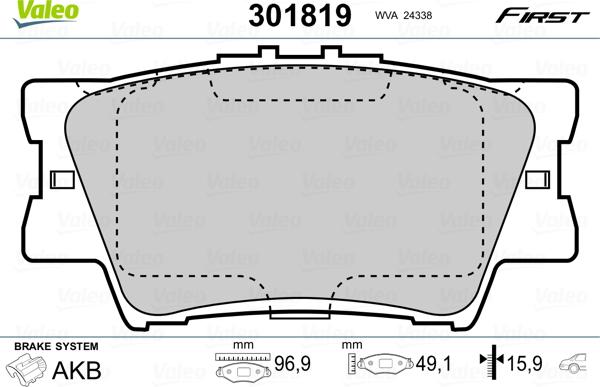 Valeo 301819 - Тормозные колодки, дисковые, комплект parts5.com