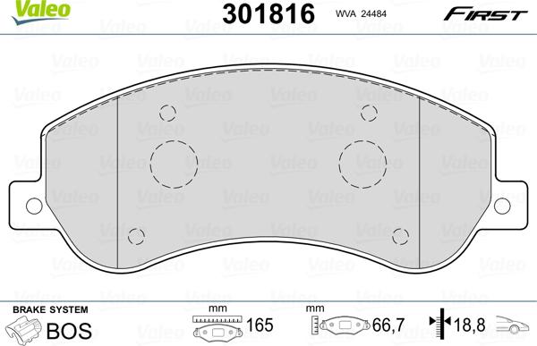 Valeo 301816 - Тормозные колодки, дисковые, комплект parts5.com