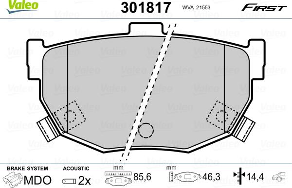 Valeo 301817 - Тормозные колодки, дисковые, комплект parts5.com