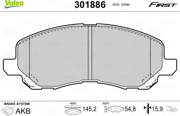 Valeo 301886 - Тормозные колодки, дисковые, комплект parts5.com