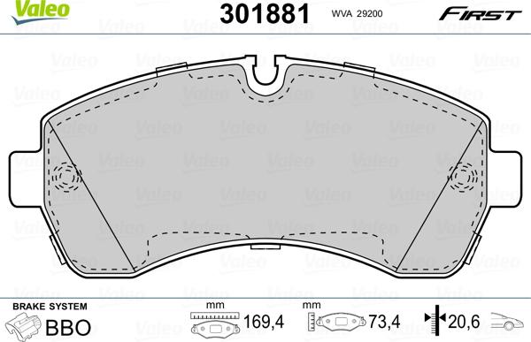 Valeo 301881 - Тормозные колодки, дисковые, комплект parts5.com