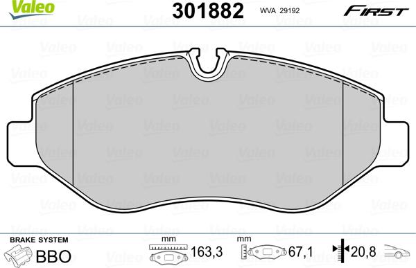 Valeo 301882 - Тормозные колодки, дисковые, комплект parts5.com