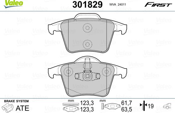 Valeo 301829 - Тормозные колодки, дисковые, комплект parts5.com