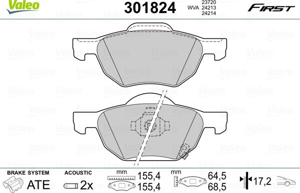 Valeo 301824 - Тормозные колодки, дисковые, комплект parts5.com