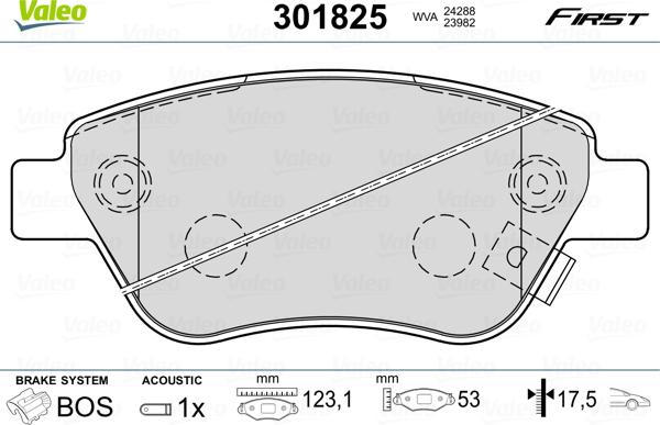 Valeo 301825 - Тормозные колодки, дисковые, комплект parts5.com