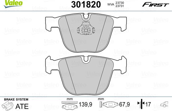 Valeo 301820 - Тормозные колодки, дисковые, комплект parts5.com