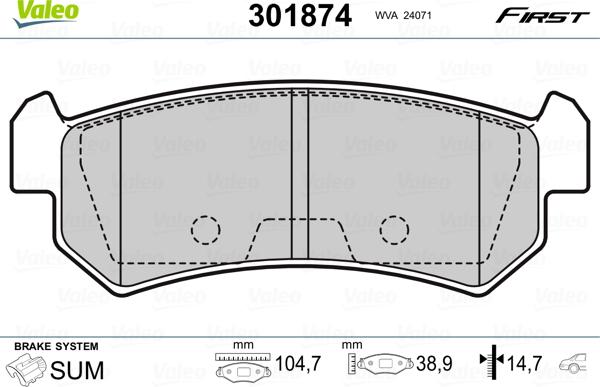 Valeo 301874 - Тормозные колодки, дисковые, комплект parts5.com