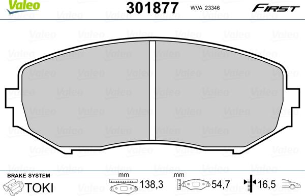 Valeo 301877 - Тормозные колодки, дисковые, комплект parts5.com