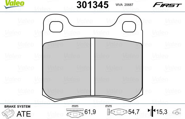 Valeo 301345 - Тормозные колодки, дисковые, комплект parts5.com