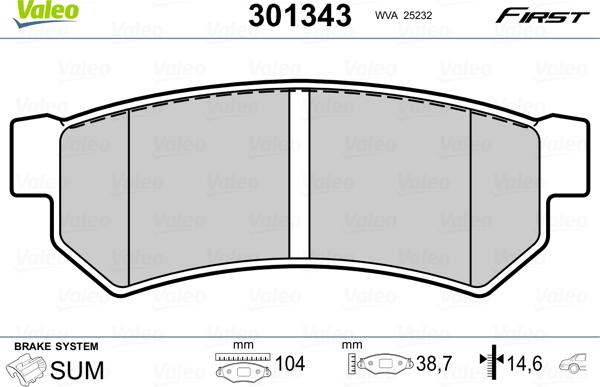 Valeo 301343 - Тормозные колодки, дисковые, комплект parts5.com