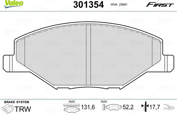 Valeo 301354 - Тормозные колодки, дисковые, комплект parts5.com