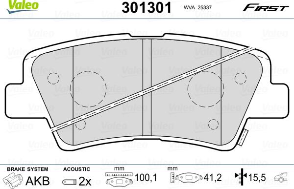 Valeo 301301 - Тормозные колодки, дисковые, комплект parts5.com