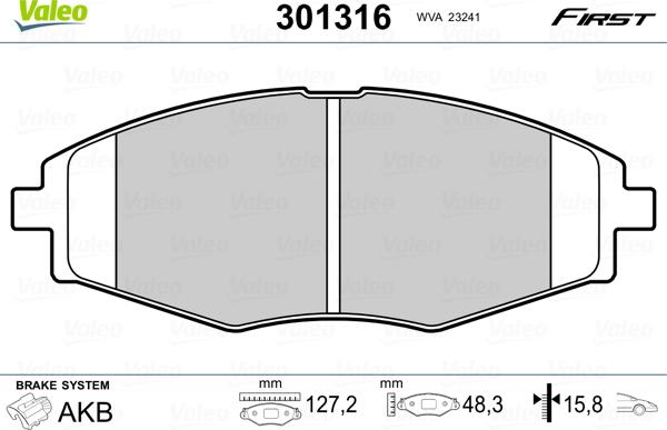 Valeo 301316 - Тормозные колодки, дисковые, комплект parts5.com