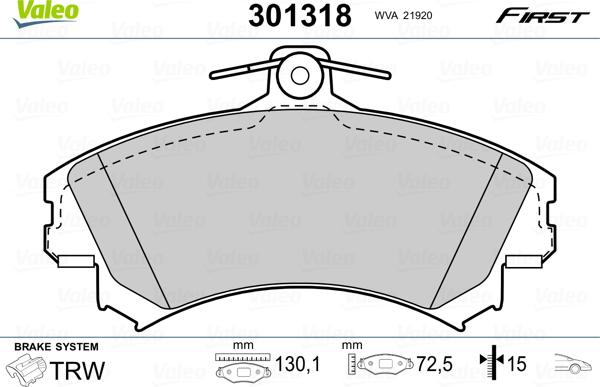 Valeo 301318 - Тормозные колодки, дисковые, комплект parts5.com