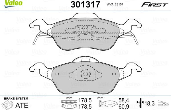 Valeo 301317 - Тормозные колодки, дисковые, комплект parts5.com