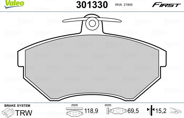 Valeo 301330 - Тормозные колодки, дисковые, комплект parts5.com