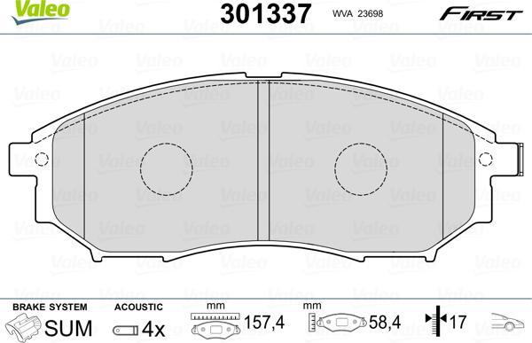 Valeo 301337 - Тормозные колодки, дисковые, комплект parts5.com