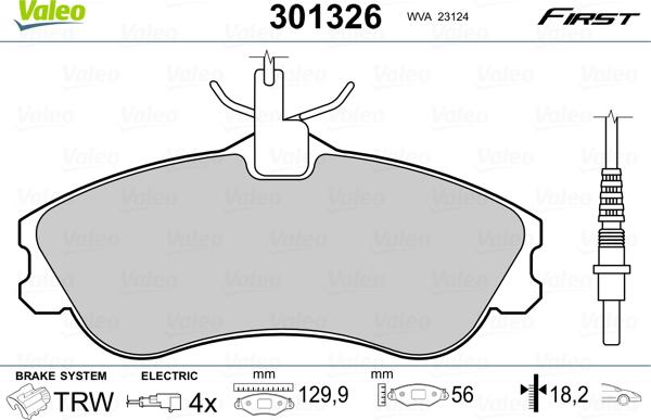 Valeo 301326 - Тормозные колодки, дисковые, комплект parts5.com