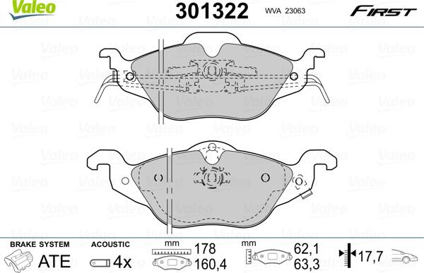 Valeo 301322 - Тормозные колодки, дисковые, комплект parts5.com