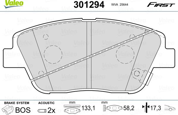 Valeo 301294 - Тормозные колодки, дисковые, комплект parts5.com