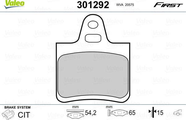 Valeo 301292 - Тормозные колодки, дисковые, комплект parts5.com