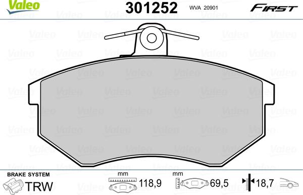 Valeo 301252 - Тормозные колодки, дисковые, комплект parts5.com