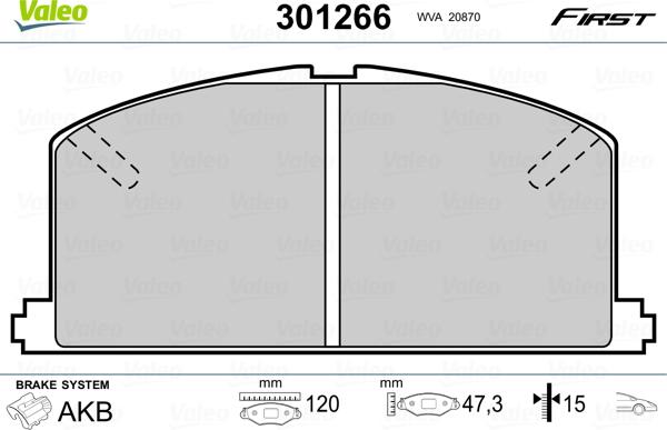 Valeo 301266 - Тормозные колодки, дисковые, комплект parts5.com