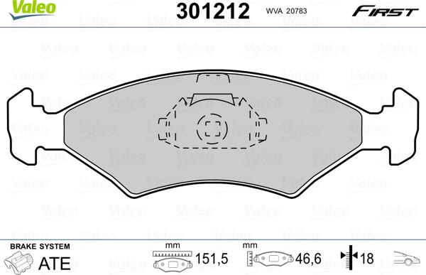 Valeo 301212 - Тормозные колодки, дисковые, комплект parts5.com