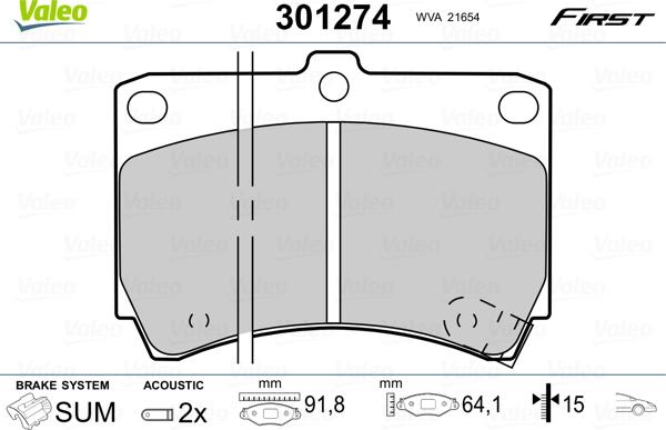 Valeo 301274 - Тормозные колодки, дисковые, комплект parts5.com