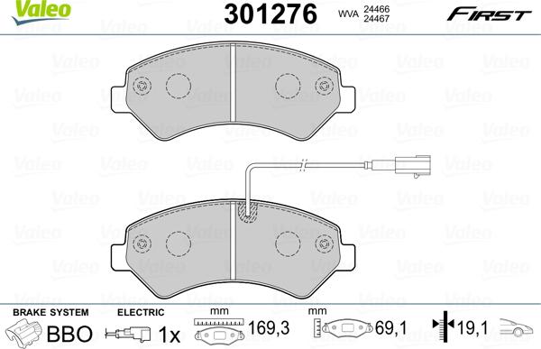 Valeo 301276 - Тормозные колодки, дисковые, комплект parts5.com