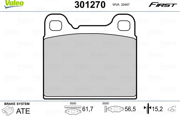 Valeo 301270 - Тормозные колодки, дисковые, комплект parts5.com