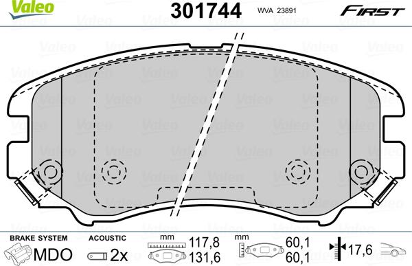 Valeo 301744 - Тормозные колодки, дисковые, комплект parts5.com