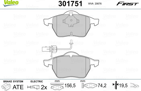 Valeo 301751 - Тормозные колодки, дисковые, комплект parts5.com