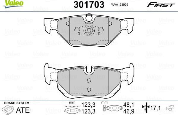 Valeo 301703 - Тормозные колодки, дисковые, комплект parts5.com