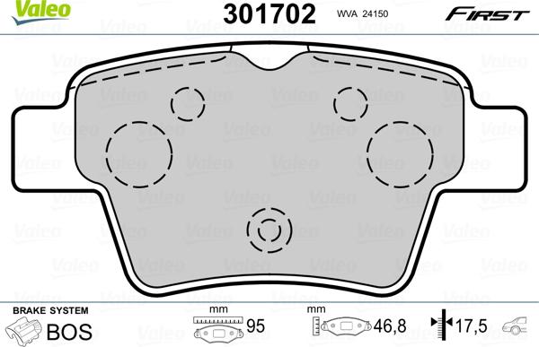 Valeo 301702 - Тормозные колодки, дисковые, комплект parts5.com