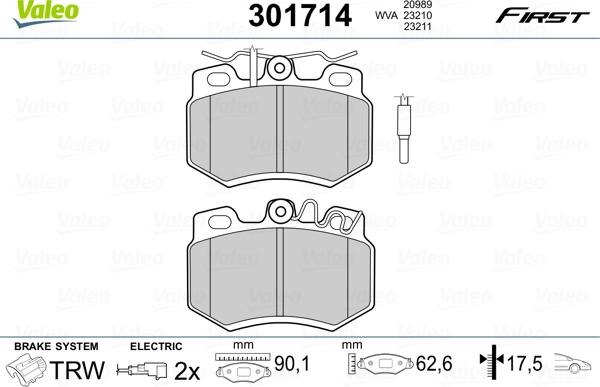 Valeo 301714 - Тормозные колодки, дисковые, комплект parts5.com