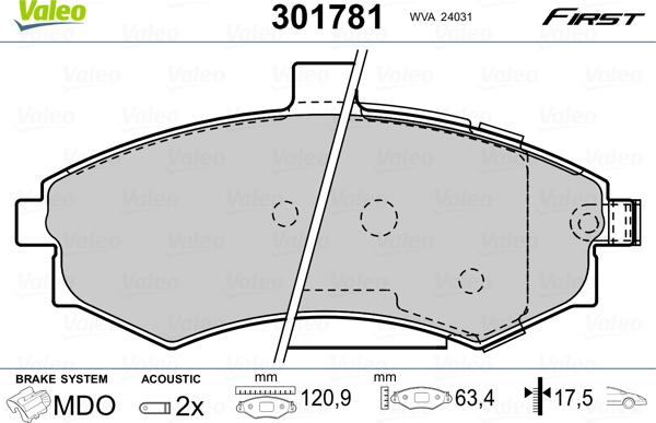 Valeo 301781 - Тормозные колодки, дисковые, комплект parts5.com