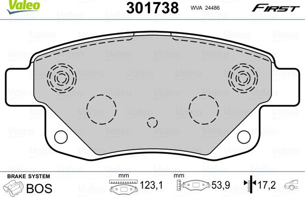 Valeo 301738 - Тормозные колодки, дисковые, комплект parts5.com