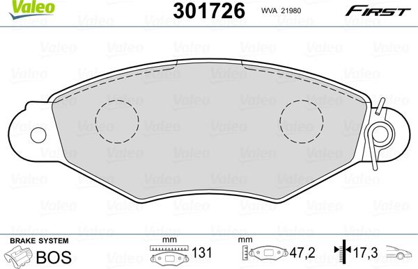 Valeo 301726 - Тормозные колодки, дисковые, комплект parts5.com