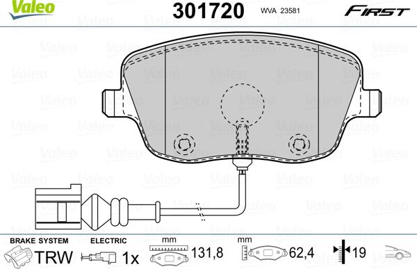 Valeo 301720 - Тормозные колодки, дисковые, комплект parts5.com