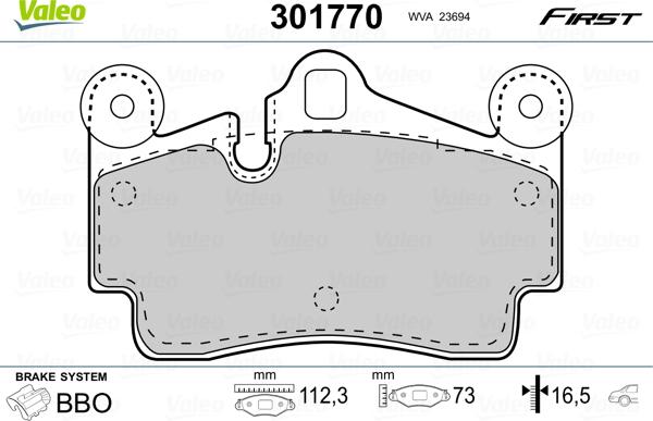 Valeo 301770 - Тормозные колодки, дисковые, комплект parts5.com