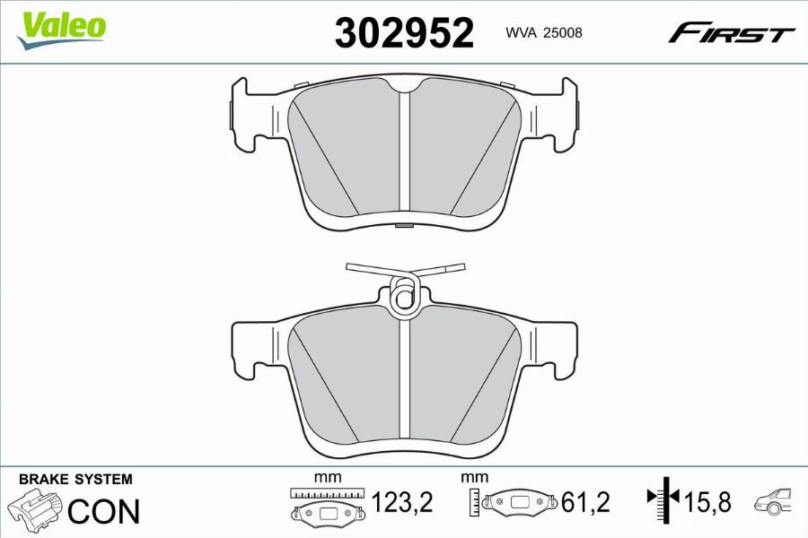 Valeo 302952 - Тормозные колодки, дисковые, комплект parts5.com