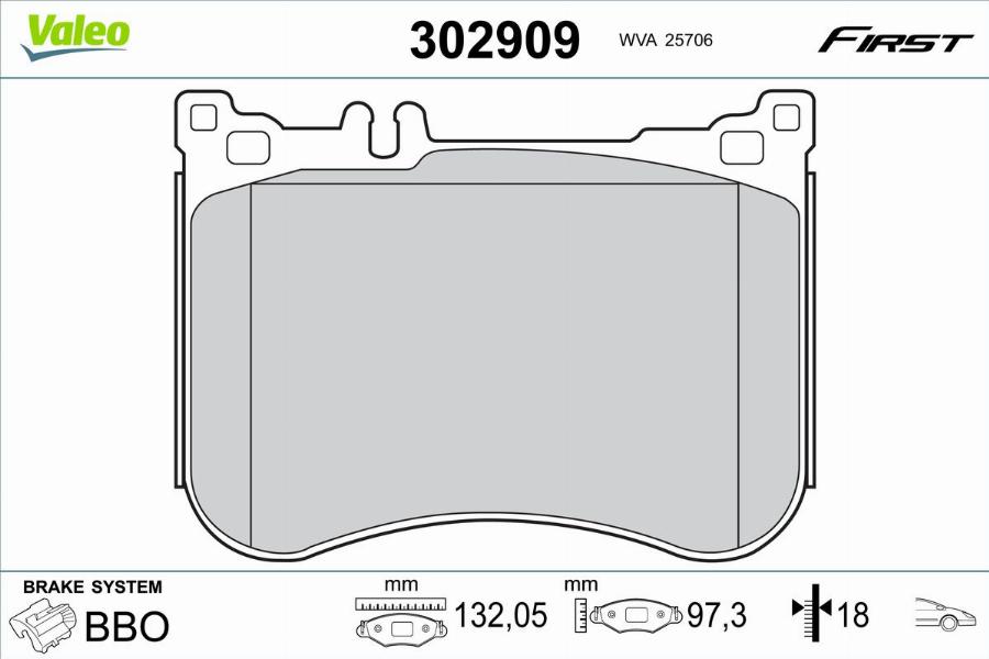 Valeo 302909 - Тормозные колодки, дисковые, комплект parts5.com