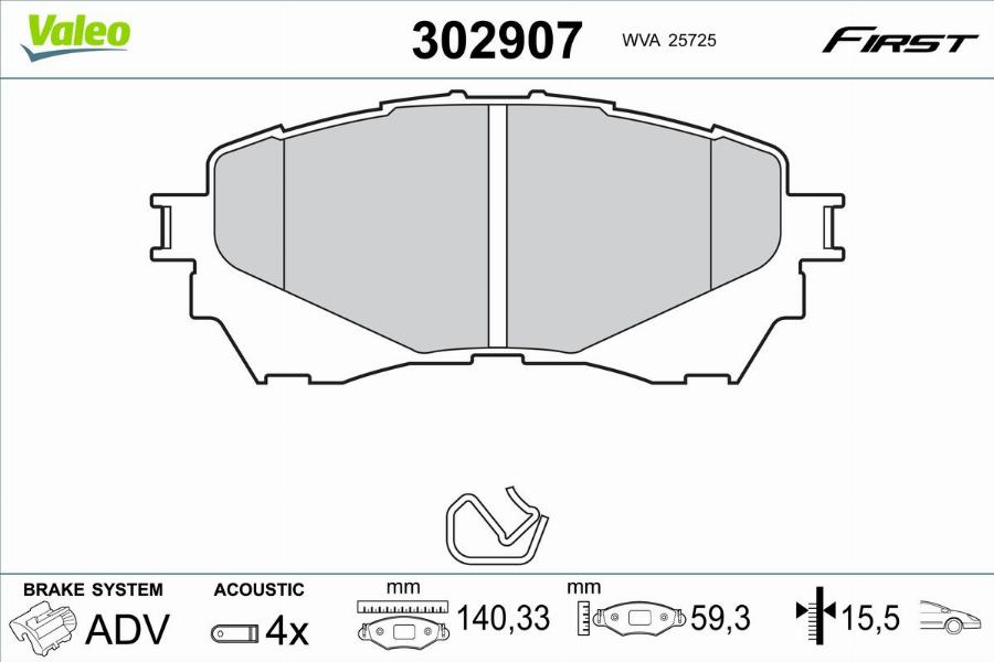 Valeo 302907 - Тормозные колодки, дисковые, комплект parts5.com