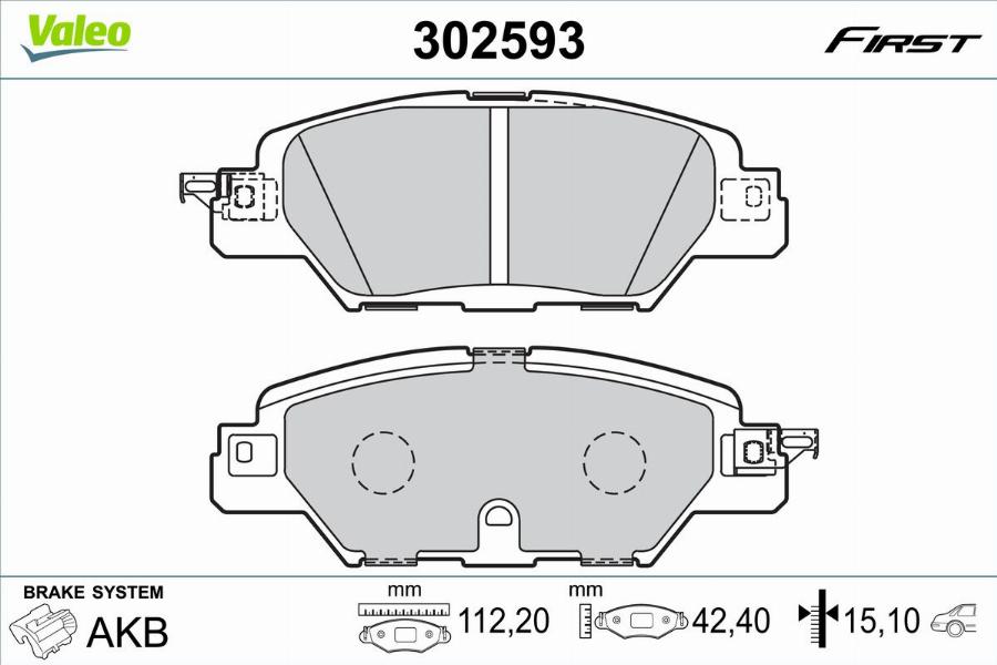 Valeo 302593 - Тормозные колодки, дисковые, комплект parts5.com