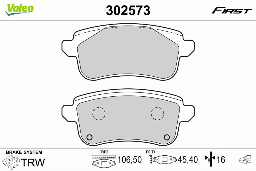 Valeo 302573 - Тормозные колодки, дисковые, комплект parts5.com