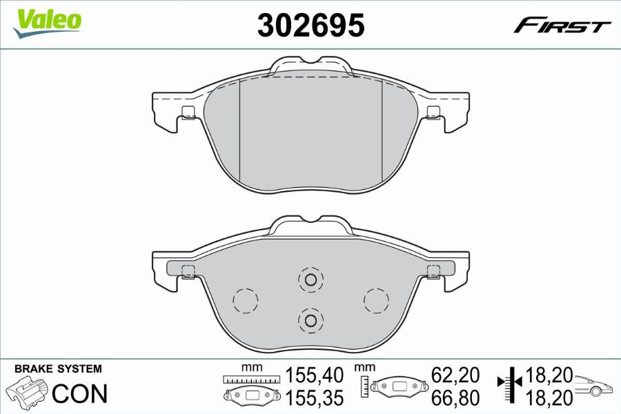 Valeo 302695 - Тормозные колодки, дисковые, комплект parts5.com