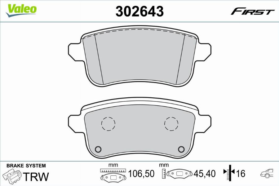 Valeo 302643 - Тормозные колодки, дисковые, комплект parts5.com